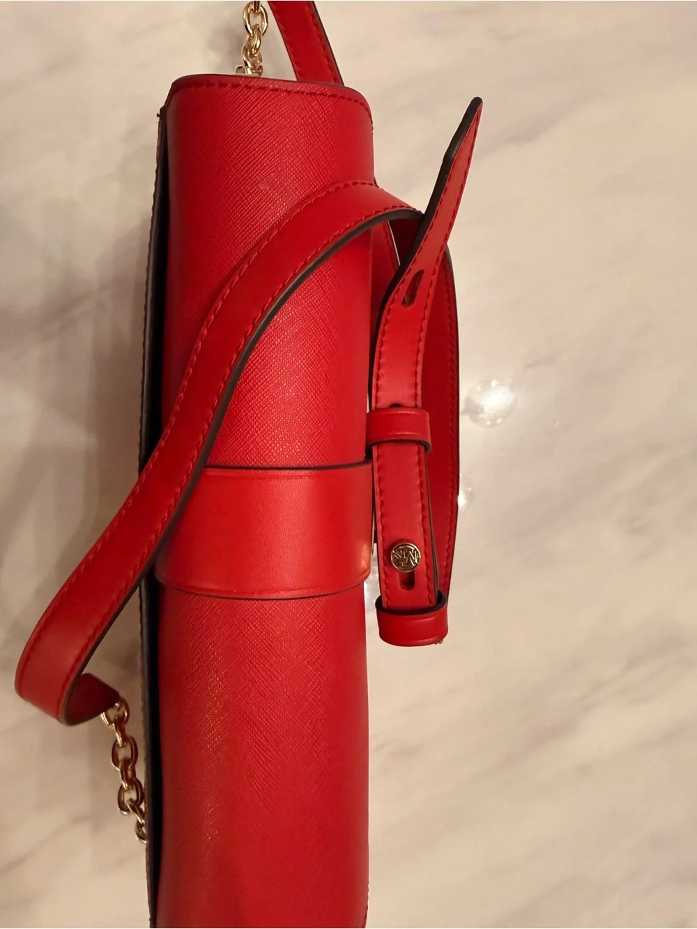 Michael Kors Red Saffiano Leather Crossbody with Gold MK Emblem